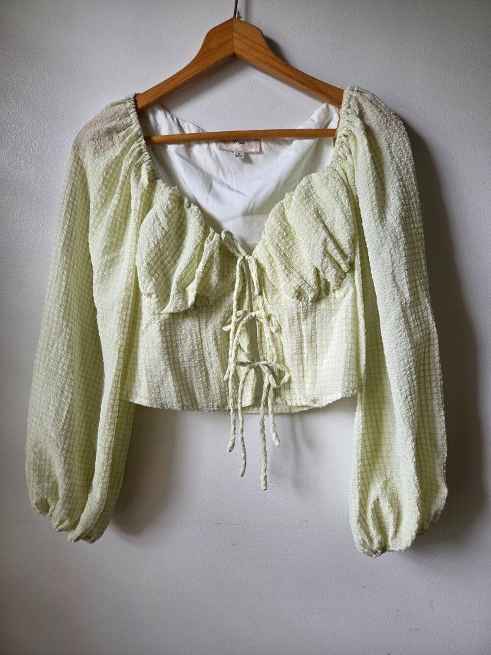 NEVER WORN MABLE GINGHAM SEERSUCKER BUSTIER LONG SLEEVE TOP SIZE S
